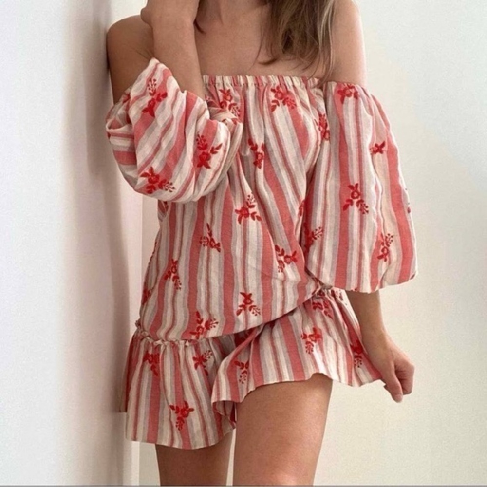 Misa Large NWT Striped Off the‎ Shoulder Floral Print Boho Mini Dress